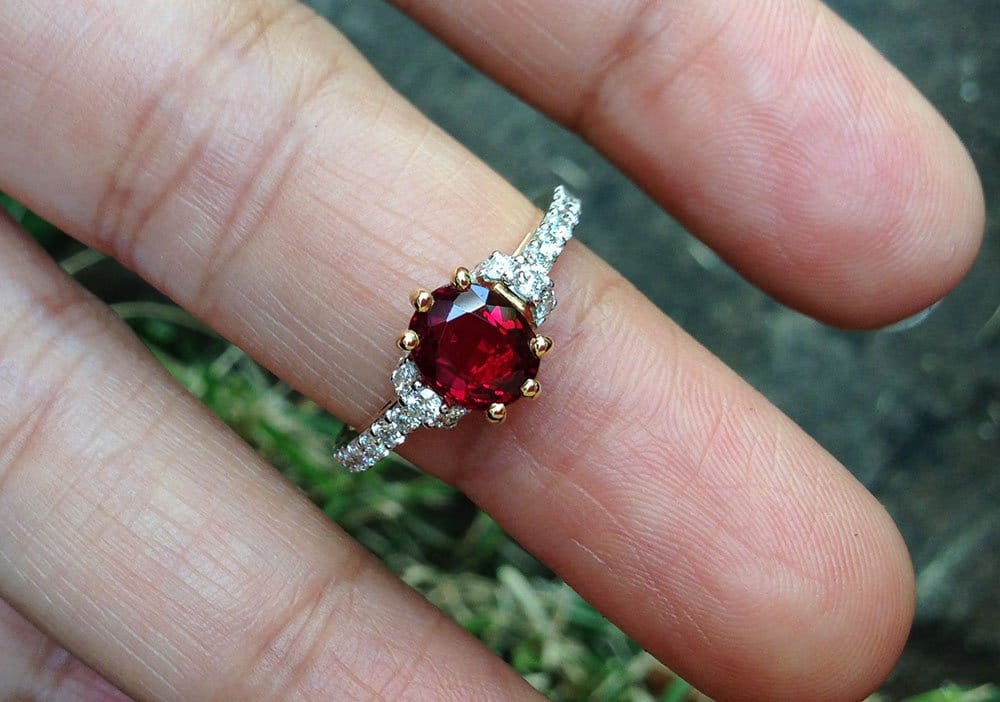 Red Diamond Floral Engagement Ring, Rose Flower Solitaire Ring, Unique 1.01  Carat Platinum Certified